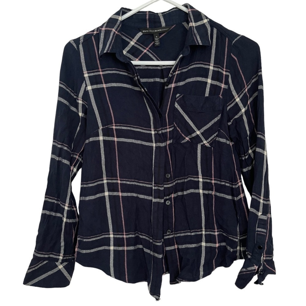 🎀 White House Black Market Plaid Button Down Shirt Size 0